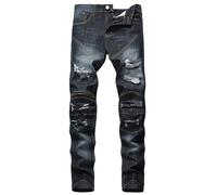 Jean Slim Troué Pantalon Homme Jeans Dechire Pantalons Amincissants Élastique Jeans Chic Et Elegant Polyvalents Jean Bleu Clair Cigarette Pantalon Élégant Petit Pied Pants pour Rendez-Vous