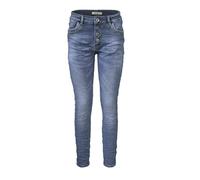 Jean stretch Jewelly pour femme 5 poches au look crash | Pantalon Boyfriend avec boutonnière visible |, Bleu denim, XS