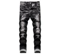 Jean stretch pour homme, coupe ajustée, coupe ajustée, coupe droite, coupe droite, confortable, taille flexible, style décontracté, coupe classique, C #noir déchiré, 52