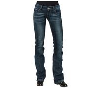 Jean taille basse - Coupe droite - Évasé - Pour femme - Extensible - Élégant - Coupe bootcut - Coupe droite - 90s - Effet délavé, A bleu foncé., XL