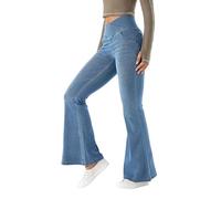 Jean Taille Haute Femme Jeans Large Grande Automne Hiver Elastique Classique en Denim Coupe Boyfriend Wide Leg Skinny Droite 2-Bleu Clair XS