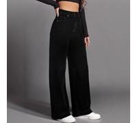 Jean taille haute large pour femme, coupe droite, décontracté, ample, grande taille, convient pour les tenues de rue quatre saisons (XL noir)