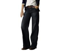 Jean Vintage délavé à Jambes Larges pour Femme Y2K - Taille Haute élastique - Jambe Droite - Pantalon Cargo Baggy en Denim pour Femme - Noir - M