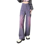jean y2k baggy femme couleur délavée vintage jean large taille haute coupe droite streewear pantalon fluide femme grande taille jambes larges en denim jean wide leg Effet Usé pour ado (Purple, S)