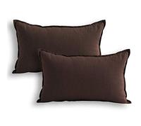 Jeanerlor Coton Lin carré Couvre-lit décoratif Taie d'oreiller Housse de coussin avec deux Aiguilles à coudre Edge, canapé, fauteuil, canapé, salon, Banc, Kid, DE L'enfant. 12＂x20＂2 pack marron