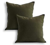 Jeanerlor Lot de 2 Housses de Coussin décoratives en Coton et Lin pour canapé, Durable, Chic, Confortable, pour café/Bar (65 x 65 cm), Vert Olive
