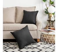 Jeanerlor Lot de 2 housses de coussin décoratives en coton et lin pour canapé, durable, chic, confortable, pour café/bar (65 x 65 cm), noir