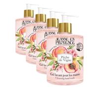 JEANNE EN PROVENCE - Gel lavant pour les Mains - Parfum Pêche de Vigne - Flacon Pompe 500 ml - 95% d'Ingrédients d'Origine Naturelle - Fabriqué en France à Grasse (Lot de 4)