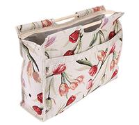 Jeanoko 1pc Sac à Tricoter Sac de Rangement de Fil Pratique Manche en Bois Sac de Rangement en Tissu Tissé pour Aiguilles à Tricoter Outils de Couture(Jacquard de roses)