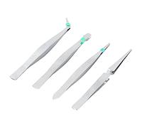 Jeanoko Ensemble de Pinces à épiler en Acier Inoxydable 4 Pièces avec Pointe et Coude pour des Outils de Serrage électroniques Précis Adaptés à L'électronique et aux Bijoux
