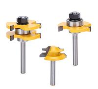 Jeanoko Jeu de Mèches de Toupie à Stile, Jeu de Mèches de Toupie à Rainure, Fraise à Bois en Forme de T, Tige 1/4 pour la Coupe du Bois, 3 Pièces