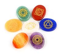 Jeanoko Lot de 7 Pierres de Palmier Chakra, Agate en Cristal gravé, Ensemble de Guérison Lisse pour Méditation Reiki, Multicolore 22 X 28 X 6 Mm, Outils D'équilibre du Bien-être Spirituel