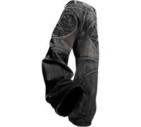 Jeans à Jambes Larges Hip hop pour Hommes des années 90 Streetwear Vintage Gothique Vintage Jeans Amples et Droits Coupe Ample Pantalon de Patineur surdimensionné (Noir,S)