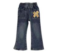 Jeans à Pattes d'éléphant Enfant Fille Pantalon en Denim à Jambe Large Jeans Droite Élastique Taille Ample Pantalon Large Droit Fluide Jean de Jazz Danse Baggy Pantalons Streetwear