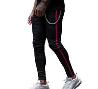 Jeans à Rayures latérales pour Hommes Taille Haute élastique Skinny Jeans pour Hommes Slim Slim Fourche Conique Jeans (Noir,TG)
