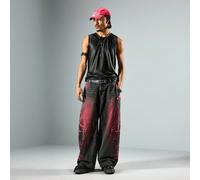 Jeans ample à poches avec épines rouges et noires pour hommes L,M,S,XLJean
