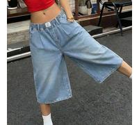 Jeans ample et ample à taille élastique et design polyvalent, style vintage Y2K cool et confortable. Jeans en denim bleu à jambes larges et amples de 8 pouces, idéal pour le printemps à l'été, les fes