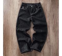 Jeans ample et décontracté à jambe large avec broderie d'étoile et de lettre sur la poche arrière L,M,S,XL,XS,XXLGéométrique,LettresJean