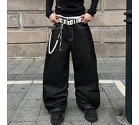 Jeans ample et décontracté à jambe large avec broderie d'étoile et de lettre sur la poche arrière L,M,S,XL,XS,XXLGéométrique,LettresJean
