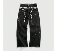 Jeans ample pour hommes avec ceinture scintillante en diamant 28,30,32,36,34Blocs de couleur,LettresJean