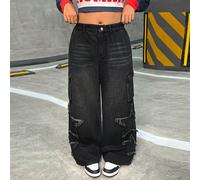 Jeans amples à jambe large avec poches cargo, ourlet effiloché en forme d'étoile à cinq branches, pour femmes grandes tailles 0XL,1XL,2XL,3XL,4XLRétroJean