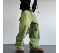 Jeans amples et décontractés de style rétro teints pour hommes, jeans verts déchirés. Idéal pour des cadeaux pour le mari ou le petit ami. L,M,S,XL,XXLJean