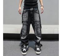 Jeans amples et délavés à l'eau pour l'été, jeans cargo noirs longs et amples, pour mari, petit-ami. Cadeaux, style urbain, sortie, vacances, traîner, style emo L,M,S,XLJean