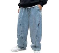 Jeans amples pour garçons, nouveaux styles pour le printemps, l'été et l'automne, pantalons droits rétro personnalisés pour enfants de taille moyenne et grande taille (Light Blue, 11-12 Years)