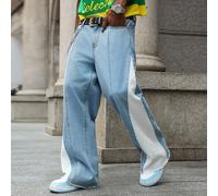Jeans avec bloc de couleurs et épissage, pantalon décontracté ample à taille haute et jambes évasées unisexe, design mincissant, nouvelle arrivée pour toutes les saisons L,M,S,XL,XXLUnicoloreJean