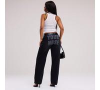 Jeans avec logo peint au spray, style streetwear printemps 90's Y2K. Décontracté, mignon, idéal pour les festivals, raves, Ibiza, messes de minuit, concerts, automne, hiver, tous les jours, Halloween 