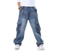 Jeans Baggy for Hommes Printemps Gros Gars Grande Taille Mode Multi-Poches Large Jeans Amples Pantalons en Denim for Hommes(40)