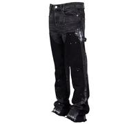 Jeans Baggy Homme Y2K Pantalon Streetwear avec Impression Splash de Peinture, Poches Patchwork Denim pour Style Hip Hop & Cowboy (FR/ES, Alpha/Lettres, M, Taille Normale, Taille Normale, Gris)