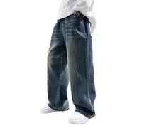 Jeans baggy pour garçons avec jambes larges et taille élastique - Jeans cargo avec poches - Coupe ample - Denim - Pantalon décontracté pour loisirs - Printemps été - Ado Y2K - Streetwear - 1-15 ans
