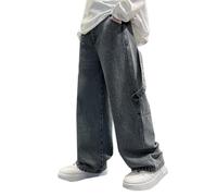 Jeans baggy pour garçons - Jambe large - Taille élastique - Y2k - Pantalon cargo en denim - Style décontracté - Style décontracté - Style rétro - Streetwear - Poches, gris, 5 - 6 ans