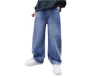 Jeans baggy pour garçons, style décontracté, coupe droite et large, style cargo, jean ample, pantalons en denim, tailles 5, 6, 7, 8, 9, 10, 12, combishort pour garçons, bleu clair, 7-8 ans