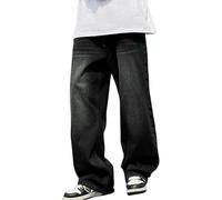 Jeans Baggy pour Hommes et Femmes Y2k Skater Vintage Pantalon Uni Décontracté Jambes Larges Coupe Ample Denim Hip Hop(Dark Grey,Small)