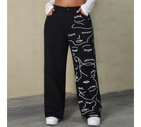Jeans Boyfriend ample et décontracté pour femmes grandes tailles, avec imprimé visage abstrait 0XL,1XL,2XL,3XL,4XLPortraitJean