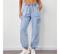 Jeans cargo jogger bleu modeste de style coréen, style grunge kawaii, style vestimentaire des années 2000, style old money mignon, retour à l'école, homecoming, style décontracté lavé et déchiré pour 