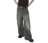 Jeans Classiques pour Hommes avec Entrejambe Bas Pantalon Baggy des Années 90 Coupe Large avec Boucle de Ceinture avec Poches Vintage Bleu Adolescent Skateboard Jeans Pantalon Y2k Hip Hop Jeans(S)