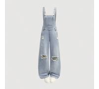 Jeans Combinaison Ample avec Ceinture à l'Arrière, Bleu Délavé avec Trous, Style Y2K Vintage Mignon Cool Street Simple Ample Confortable Nostalgique, Design Polyvalent Mix and Match, Vêtements de Rue 