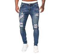 Jeans Coupe Droite pour Hommes Trou Droit Jeans Trou Cassé Pantalons avec Fermeture Éclair Bassin Jeans Stretch Ripped Style Denim Jeans Pantalons Jeans Homme Taille Elastique