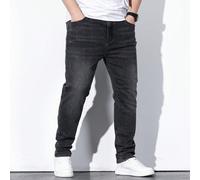 Jeans coupe slim taille plus avec poches obliques, jeans noirs unis lavés longs, jeans cargo lavés, pour maris et petits amis (cadeaux) 2XL,3XL,4XL,5XL,6XLUnicoloreJean