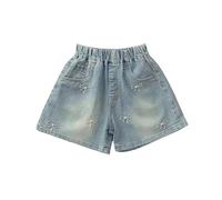 Jeans courts d'été taille haute pour adolescentes avec nœud - Short en jean décontracté - Taille élastique - Ourlet brut - Poches - Vêtements tendance