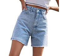 Jeans Courts Femme Élégant Pantalon Denim Push Up Taille Élastique Shorts Jeans Courts Secxy Baggy Doux Hotpants Confortable Grande Taille Bermudes à la Mode et Fille Streetwear, bleu ciel, L