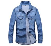 Jeans de Jeans Chemises à Manches Longues Chemise pour Hommes Denim Porter Veste Veste de Cow -Boy (Light Blue,Large)