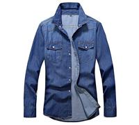 Jeans de Jeans Chemises à Manches Longues Chemise pour Hommes Denim Porter Veste Veste de Cow -Boy (Navy Blue,X-Large)