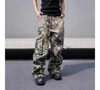 Jeans de travail décontractés, coupe ample, imprimé branche, jeans cargo lavés camouflage baggy pour hommes. Idéal pour cadeau pour mari ou petit ami. L,M,S,XL,XXLJean
