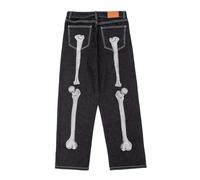Jeans De Travail Homme - Pantalon Jean imprimé Squelette Coupe Ample Jambe Large Droite Mode Alternative esthétique foncé pour Homme Streetwear