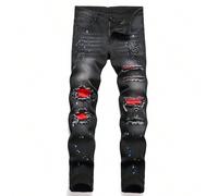 Jeans déchirés imprimés à encre éclaboussée aux coutures effilochées, jeans cargo gris foncé slim fit et longs, cadeaux pour mari et petit ami L,M,S,XL,XXLBlocs de couleurJean