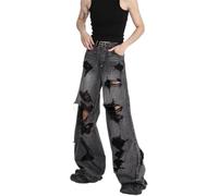 Jeans déchirés Noirs pour Hommes Tendance de la Mode Jeans Hip hop décontractés et Amples Jeans Unisexes Gothiques Grunge Punk à Jambes Larges (Noir,S)